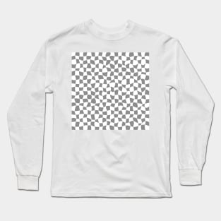 Warped Checkerboard, White and Grey Long Sleeve T-Shirt